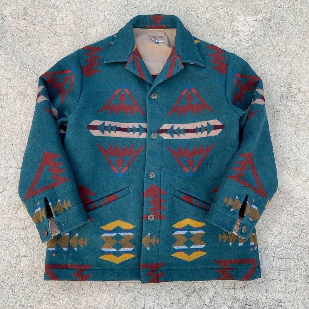 Vintage Pendleton High Grade Western‎ Wear Wool Jacket Men's XL Green Navajo USA